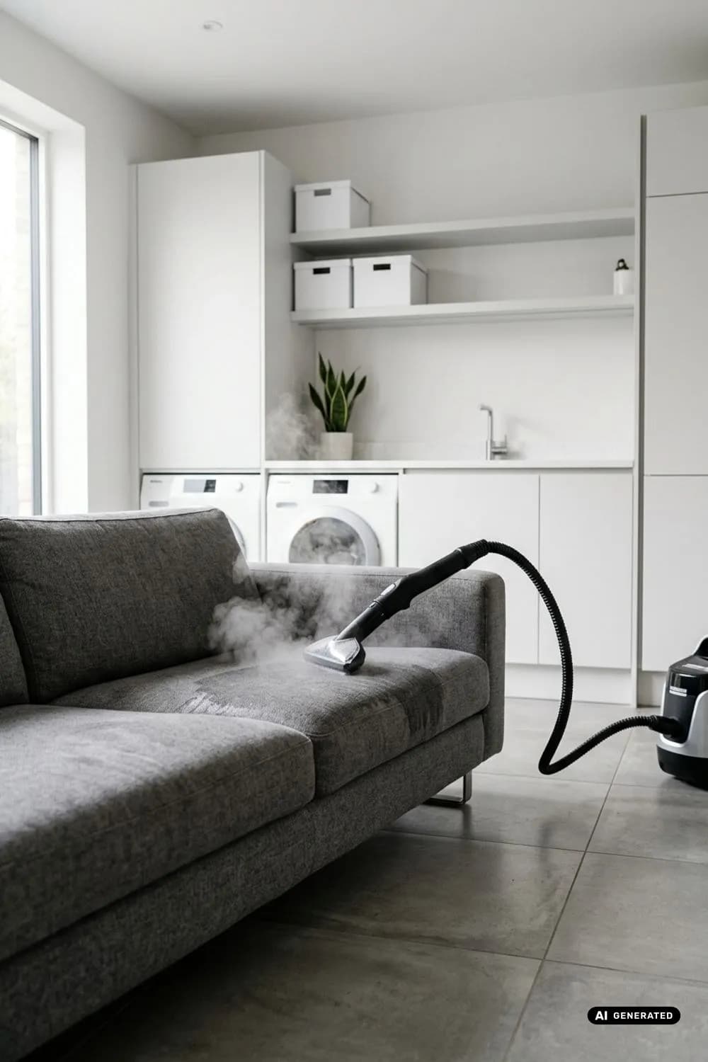 Gebrauchtes Sofa wird nach dem Kauf gründlich dampfgereinigt