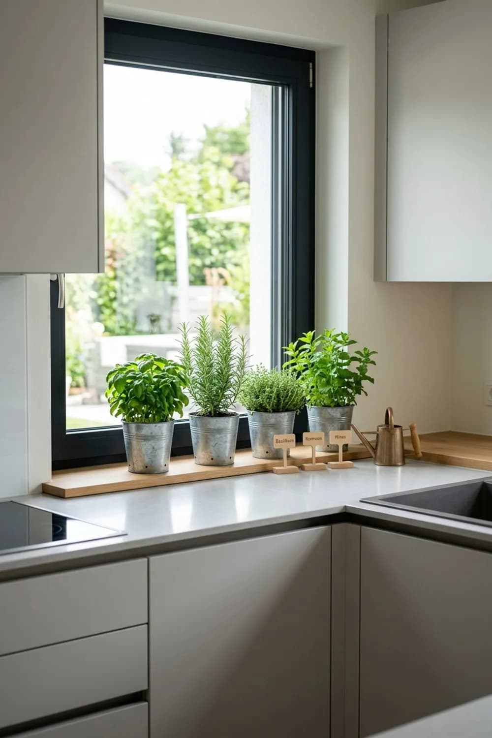 Der duftende Küchengarten: Basilikum, Rosmarin und Minze in Zinktöpfen – Fensterbank dekorieren: 10 schöne Ideen