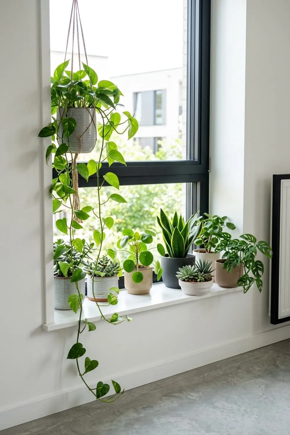 Urban Jungle im Mini-Format: Sukkulenten, Hängepflanzen und Keramiktöpfe – Fensterbank dekorieren: 10 schöne Ideen
