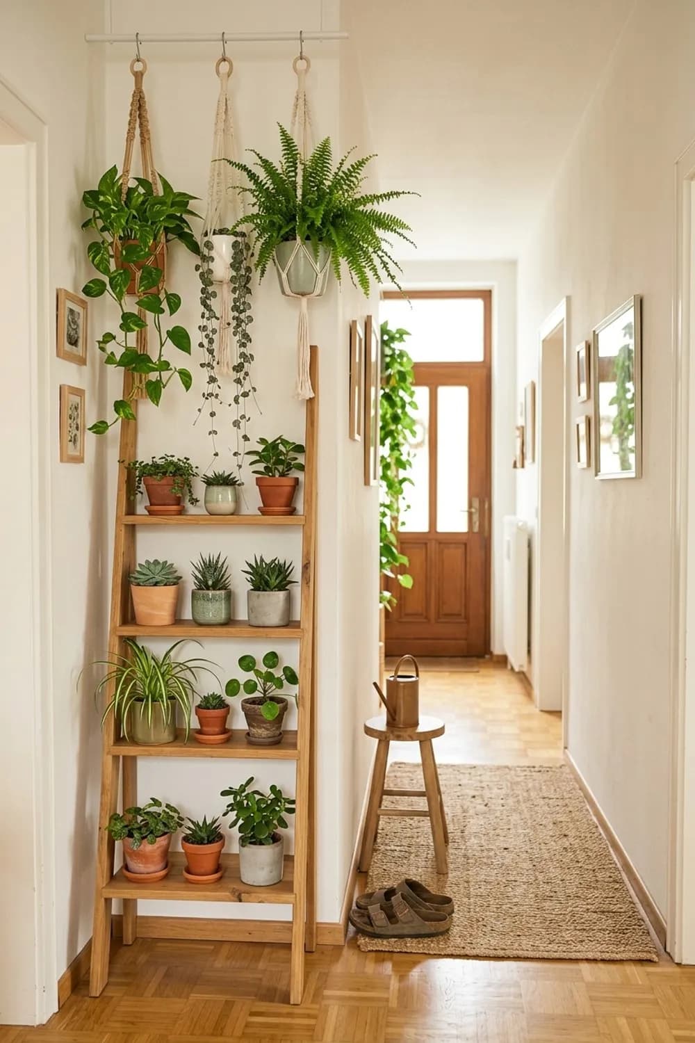Grüne Oase: Schmale Pflanzenregale, hängende Ampeln und pflegeleichte Gewächse – Flur dekorieren: 9 schöne Ideen