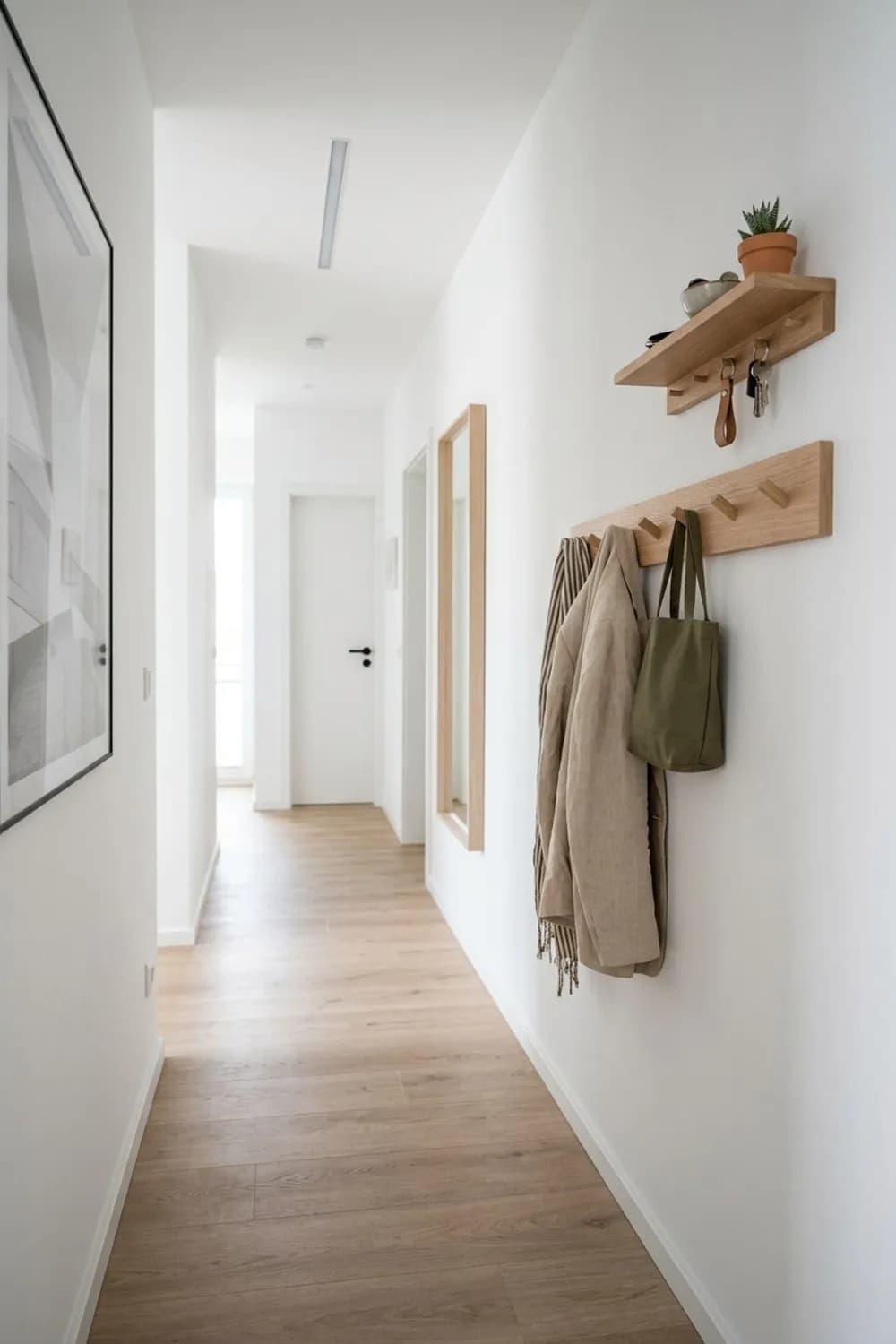 Schwebende Elemente: Wandgarderobe und Schlüsselbrett ohne Bodenkontakt – Garderobe im kleinen und schmalen Flur: 10 schöne Ideen