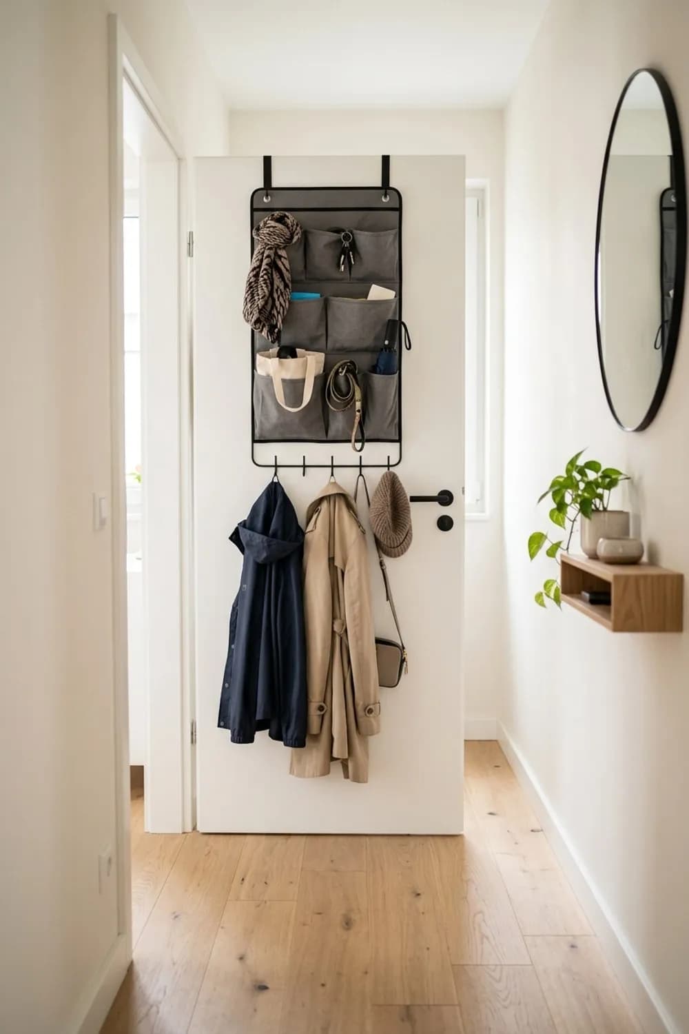 Tür als Stauraum: Einhängegarderobe mit Taschen für die Innenseite der Flurtür – Garderobe im kleinen und schmalen Flur: 10 schöne Ideen
