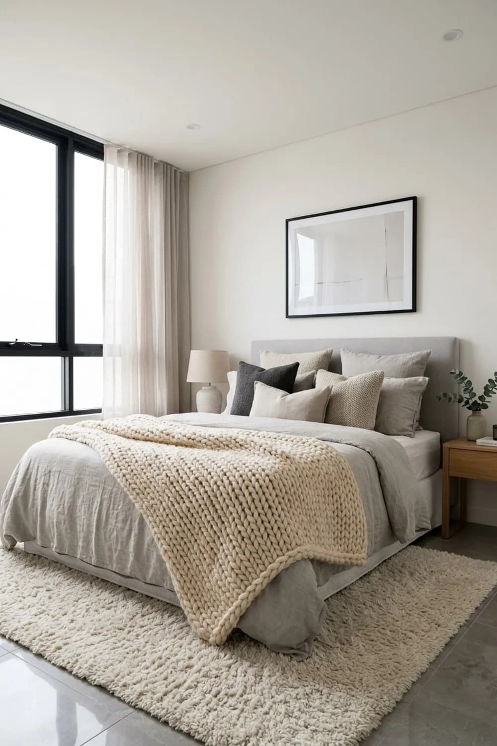 Textilien in Schichten: Weiche Wolldecke, Leinenbettwäsche und ein Hochflorteppich – Gemütliches Schlafzimmer: 11 schöne Ideen