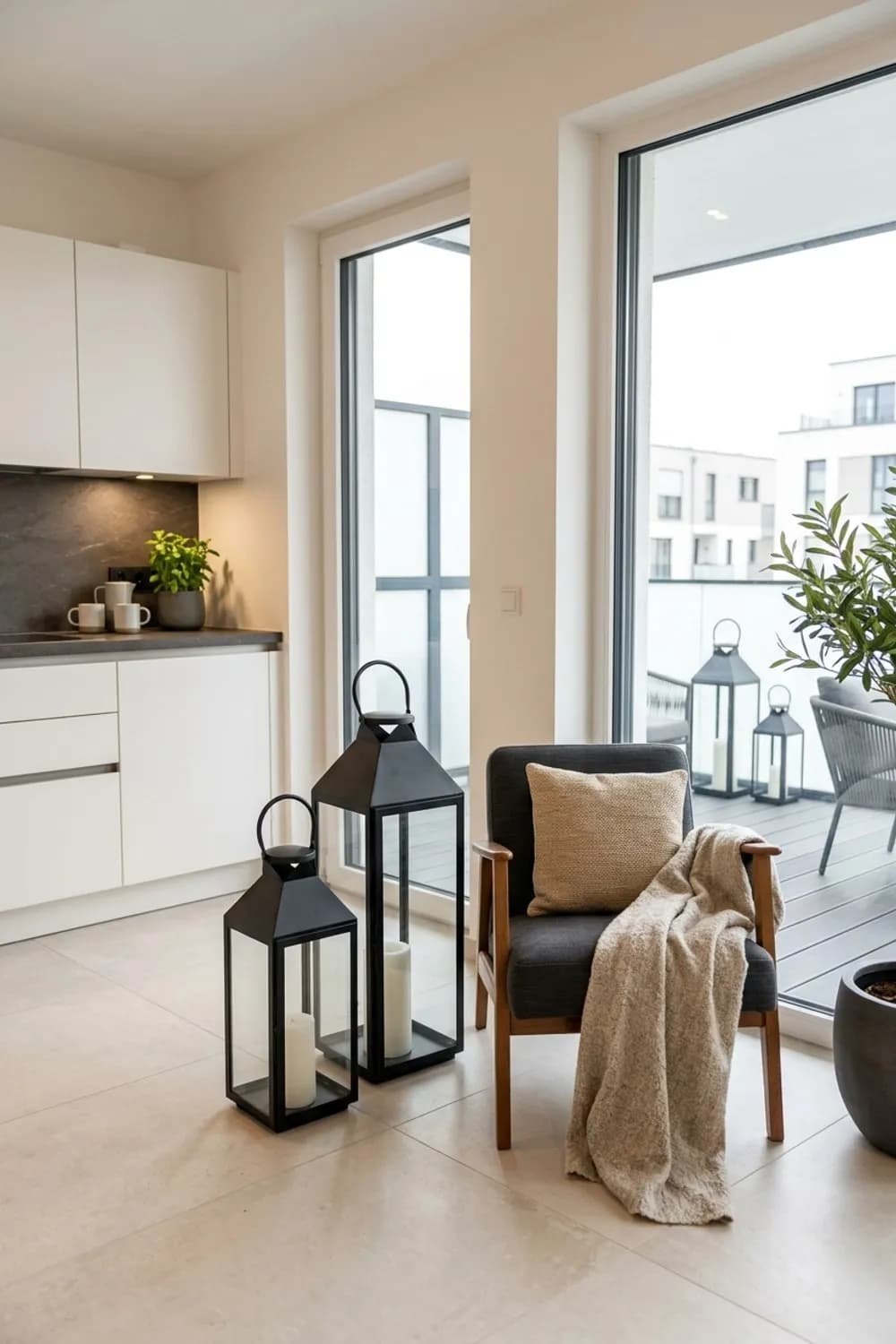 Bodenständige Lichtinseln: Große Laternen neben dem Sofa oder auf dem Balkon – Kerzendeko für die Wohnung: 10 schöne Ideen
