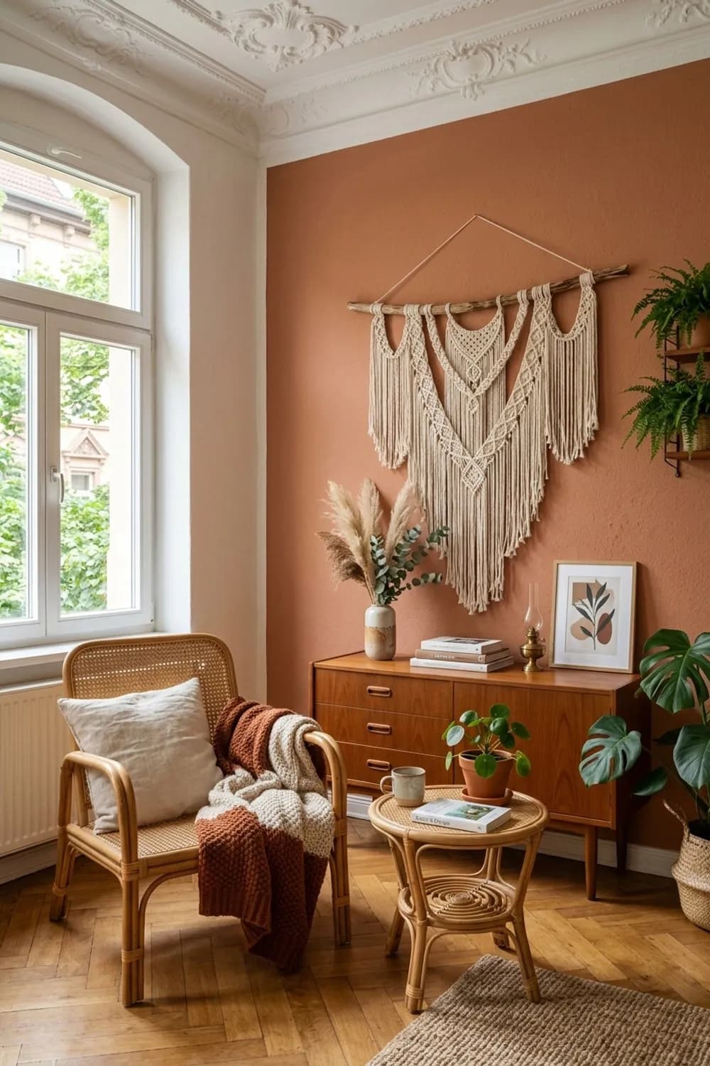 Boho-Traum: Rattan-Möbel, ein Makramee-Wandbehang und erdige Farbtöne – Kinderzimmer: Die 13 schönsten Ideen und Inspirationen