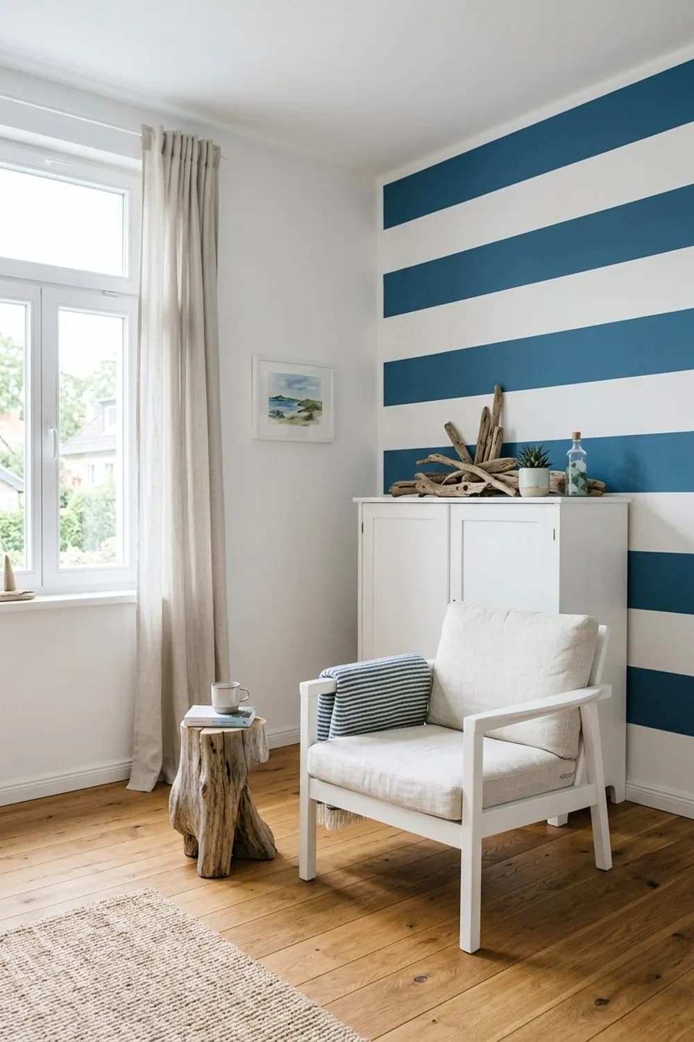 Minimalistischer Hafen: Maritime Streifen, Möbel in Weiß und Deko aus Treibholz – Kinderzimmer: Die 13 schönsten Ideen und Inspirationen