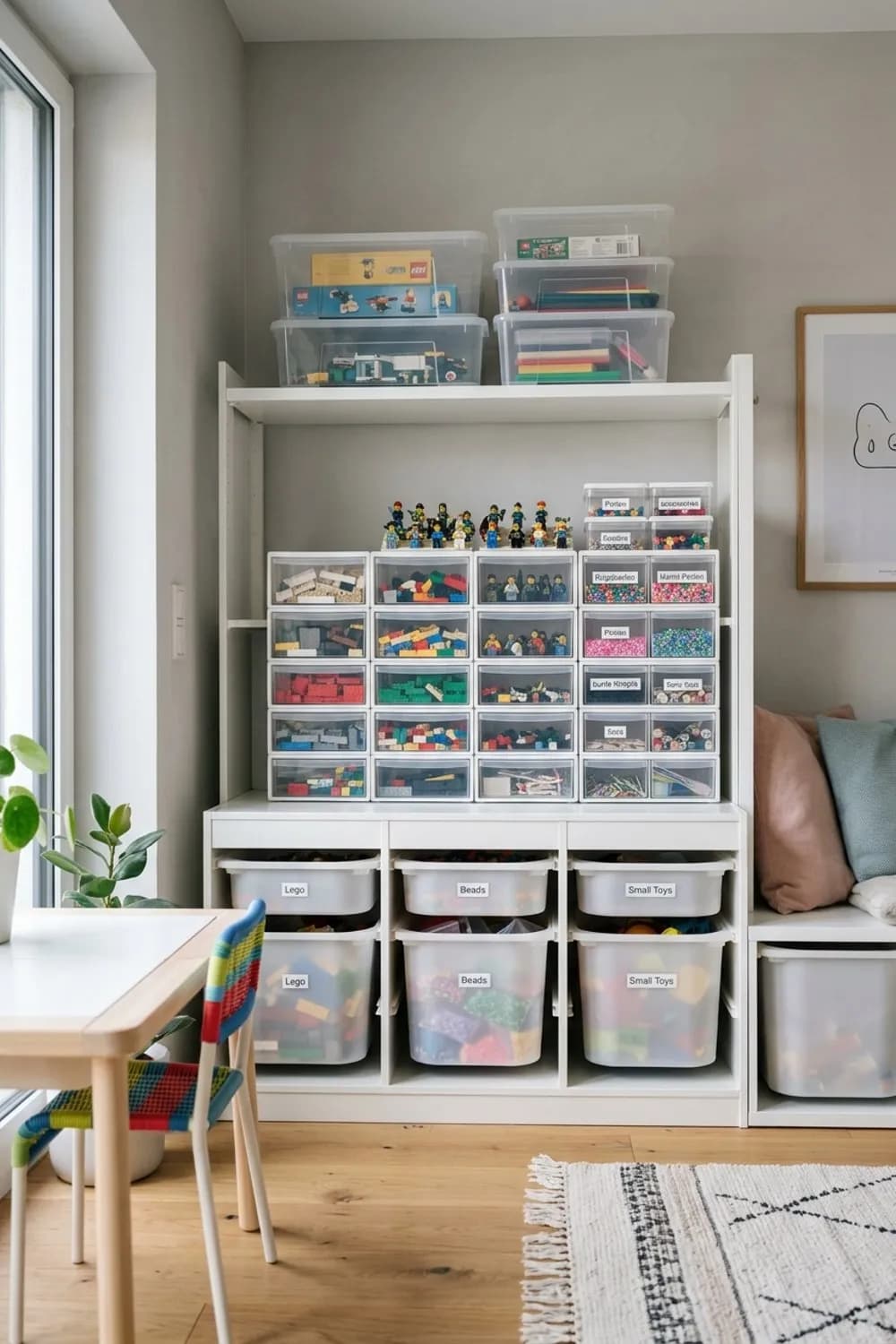Stapelbare Sortierkästen: Transparente Kunststoffboxen, Stecksystem und Kleinteilaufbewahrung – Organisation im Kinderzimmer: 8 clevere Ideen