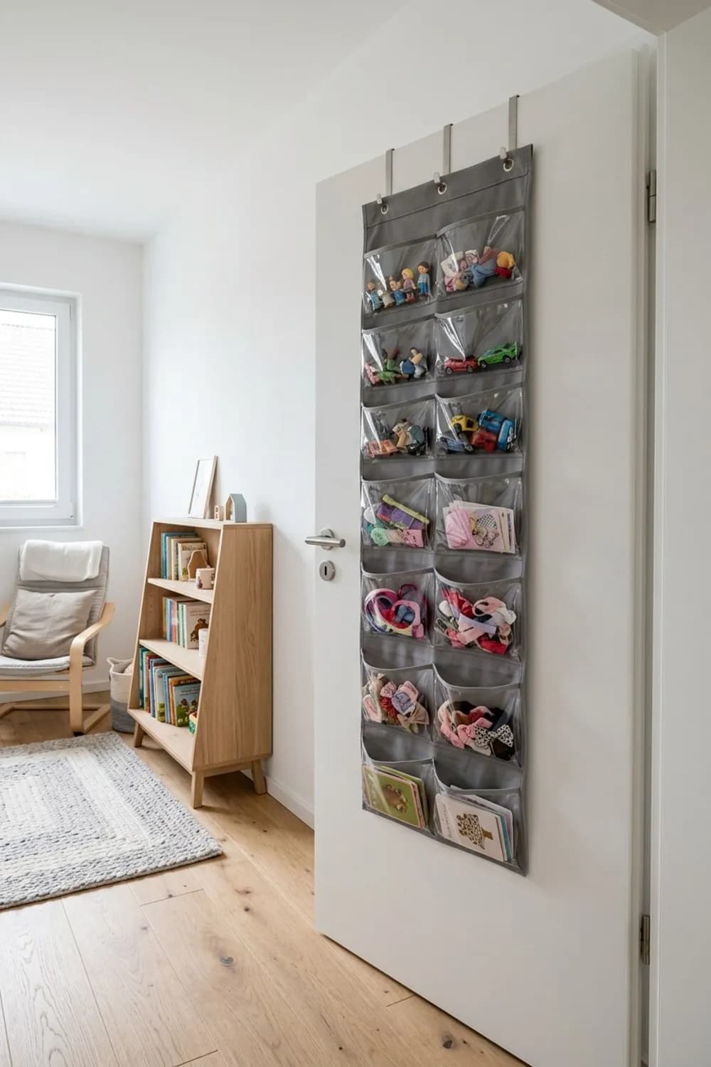 Vertikale Wandtaschen: Hängeorganizer aus Stoff, transparente Fächer und Türmontage – Organisation im Kinderzimmer: 8 clevere Ideen