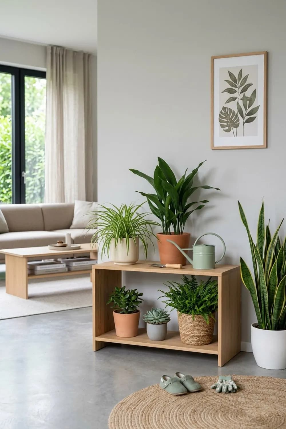 Die Mini-Gärtnerei: Niedriges Pflanzenregal, kindersichere Pflanzen und eine kleine Gießkanne – Spielecke im Wohnzimmer: 11 schöne Ideen