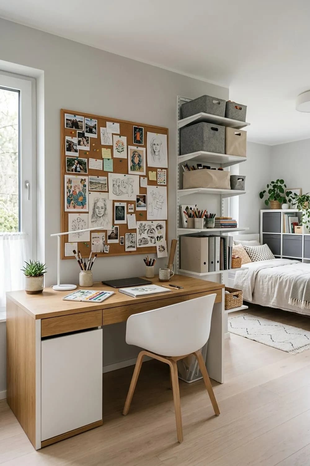 Kreativ-Atelier: Eine große Pinnwand, ein funktionaler Schreibtisch und flexible Aufbewahrung – Teenager-Zimmer für Mädchen: 11 schöne Ideen