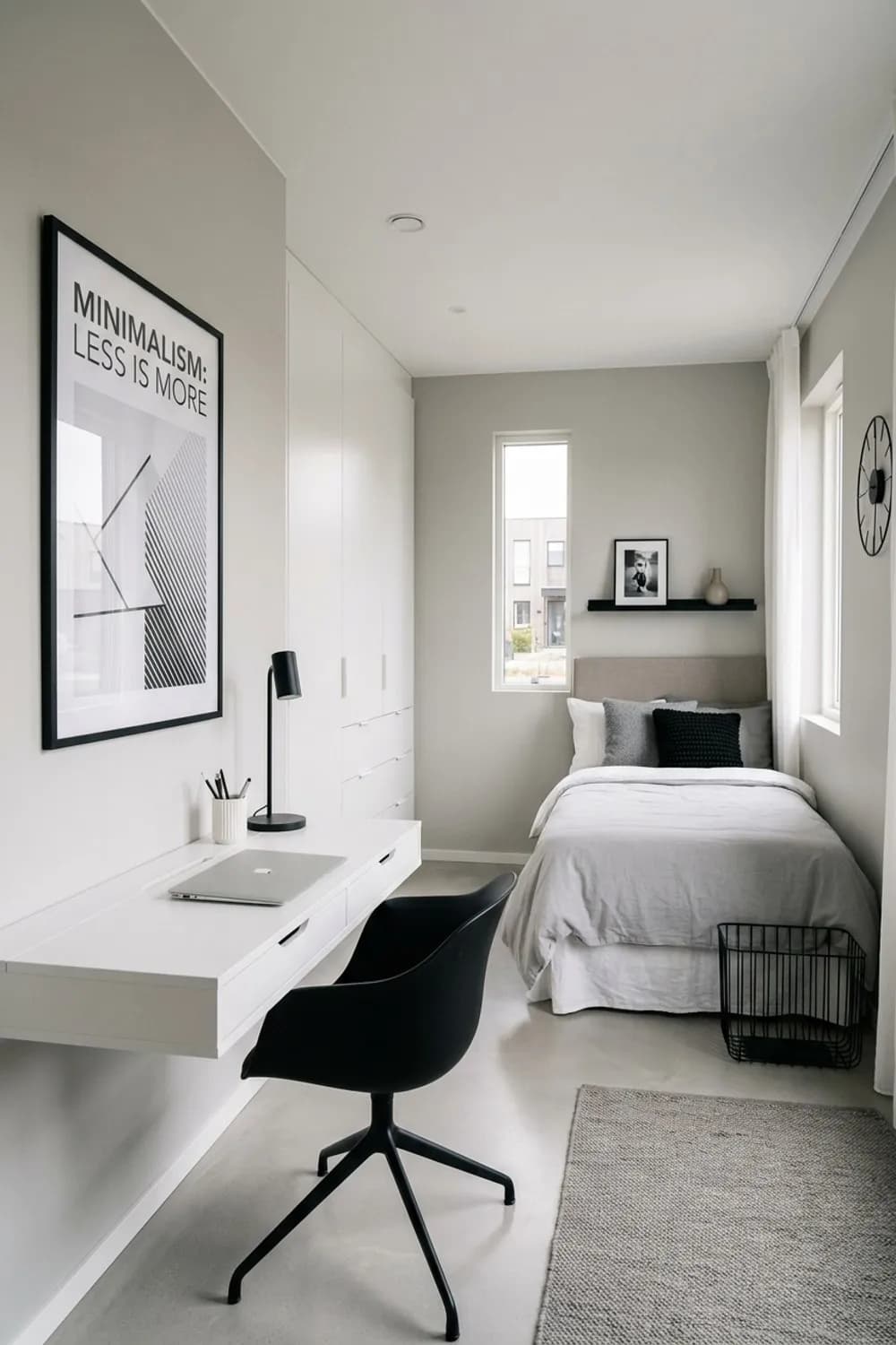 Minimalistisches Refugium: Neutrale Farben, smarte Stauraumlösungen und ein Statement-Poster – Teenager-Zimmer für Mädchen: 11 schöne Ideen