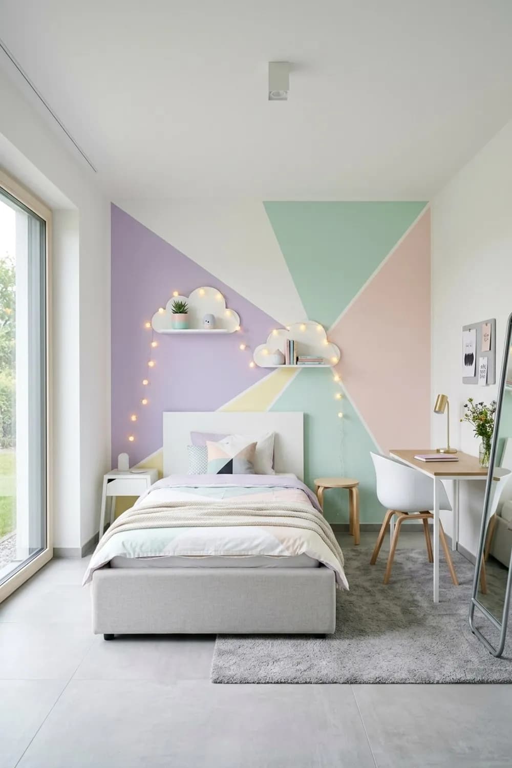Pastell-Traum: Geometrisches Color-Blocking, Wolkenregale und Lichterketten – Teenager-Zimmer für Mädchen: 11 schöne Ideen