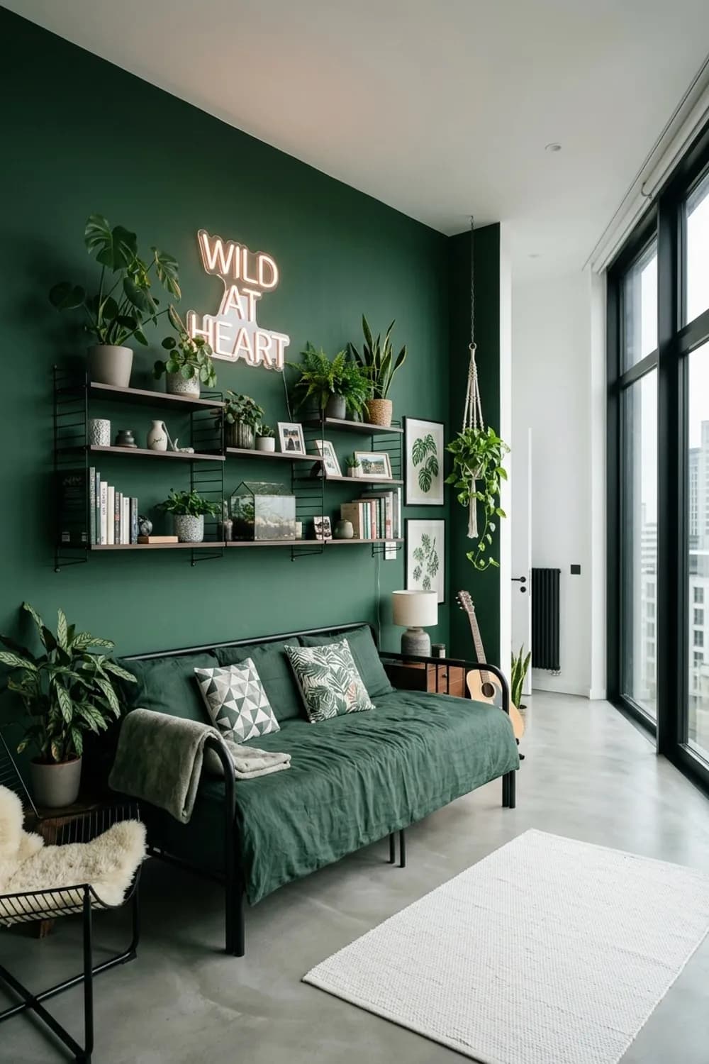 Urban Jungle: Dunkle Wandfarbe, Metallregale und eine Neonschrift – Teenager-Zimmer für Mädchen: 11 schöne Ideen