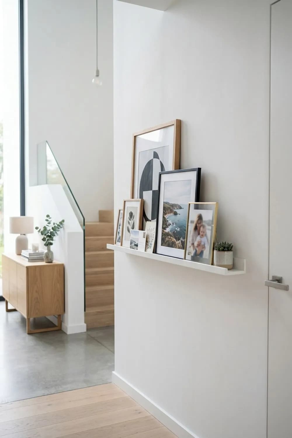 Die flexible Bilderleiste: Gerahmte Kunst, Postkarten und Fotos im Lagenlook – Wandregal dekorieren: 11 schöne Ideen