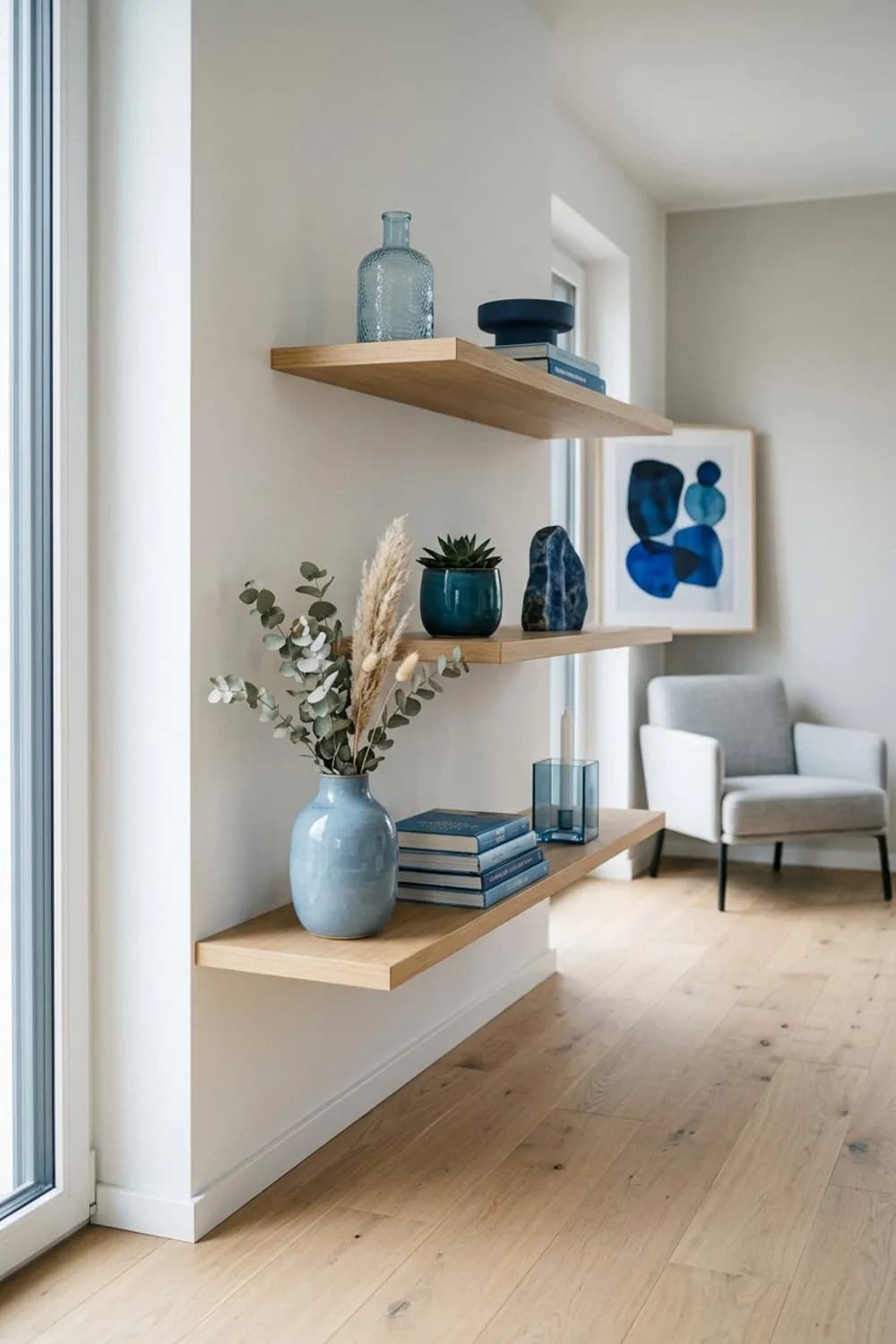 Die Ton-in-Ton-Komposition: Objekte in verschiedenen Nuancen einer Farbfamilie – Wandregal dekorieren: 11 schöne Ideen