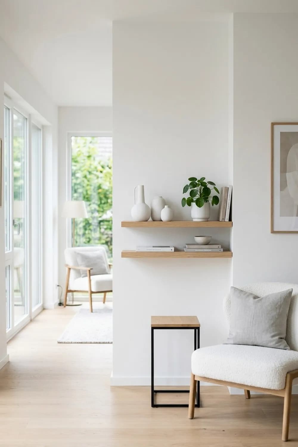 Skandinavische Leichtigkeit: Helles Holz, weiße Keramik und ein Hauch Grün – Wandregal dekorieren: 11 schöne Ideen